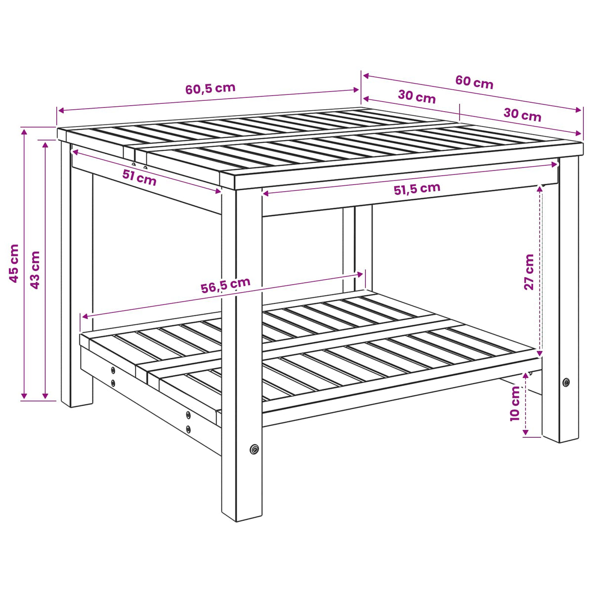 Coffee Table Whitewash 60.5 x 60 x 45 cm Solid Acacia Wood