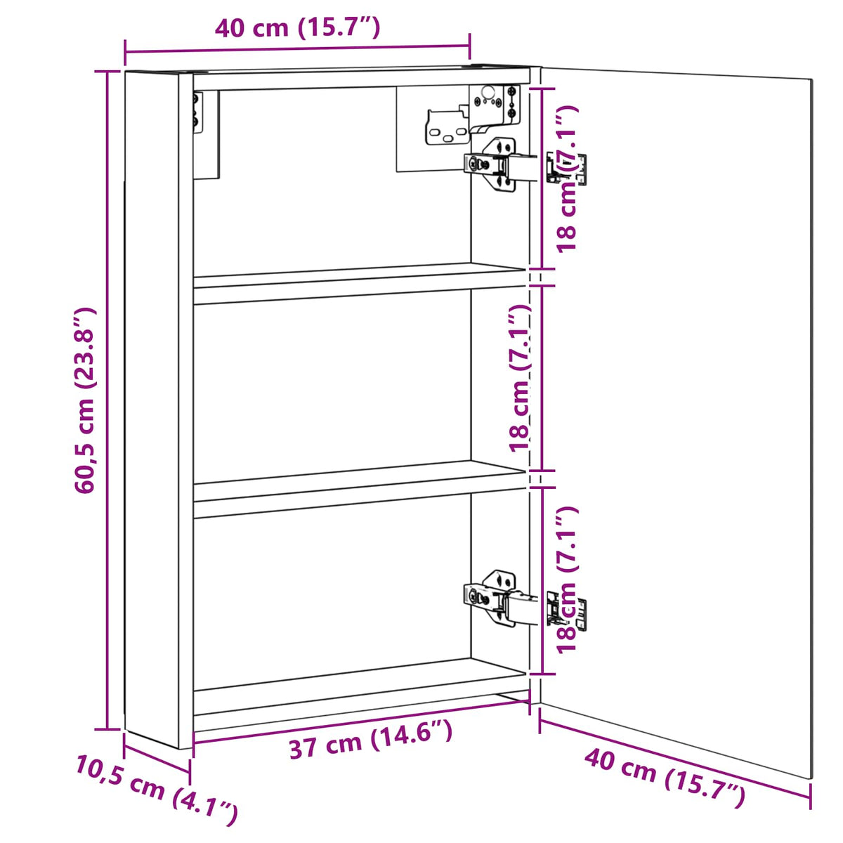 Bathroom Mirror Cabinet Artisian Oak 40 x 10.5 x 60.5 cm