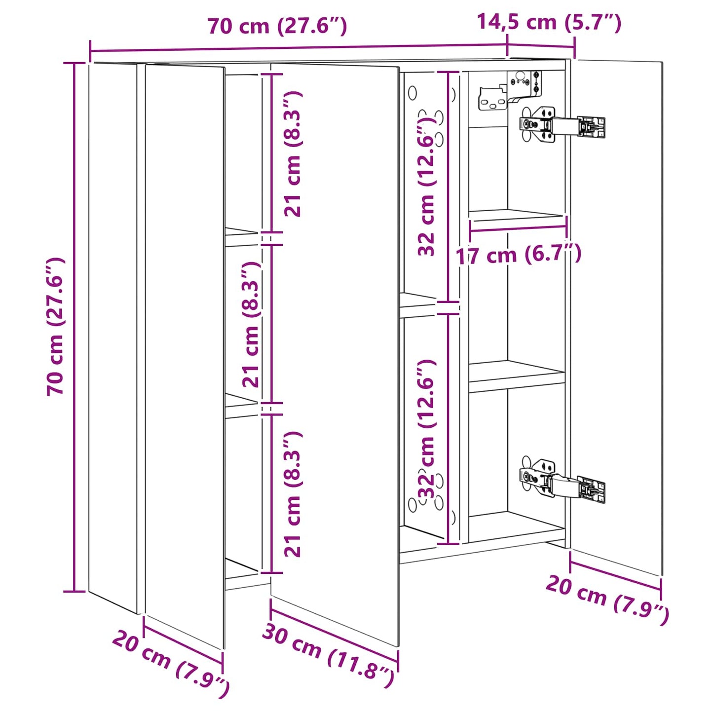 Bathroom Mirror Cabinet Artisian Oak 70 x 14.5 x 70 cm