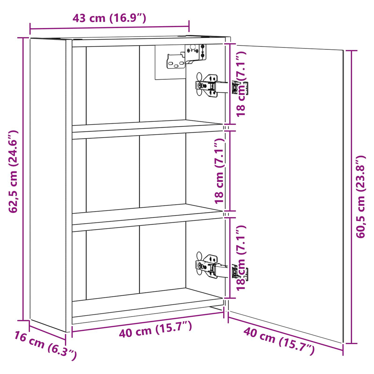 Bathroom Mirror Cabinet Artisian Oak 43 x 16 x 62.5 cm