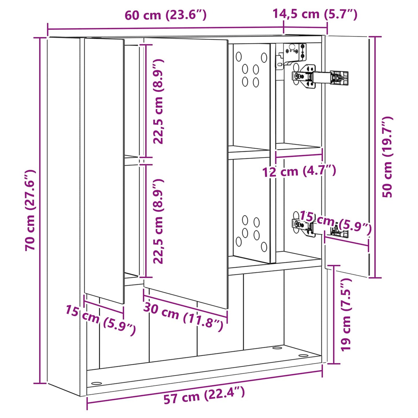 Bathroom Mirror Cabinet Artisian Oak 60 x 14.5 x 70 cm