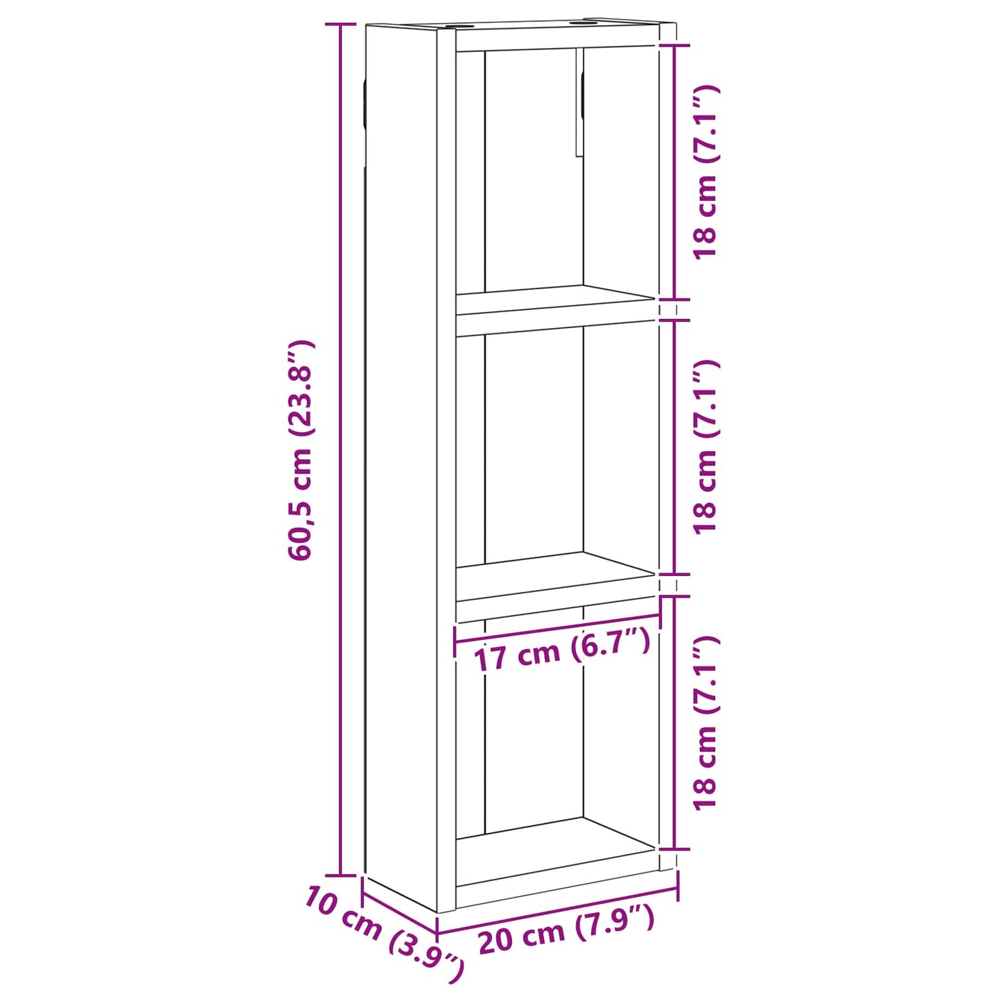 Bathroom Wall Cabinet Artisian Oak 20 x 10 x 60.5 cm