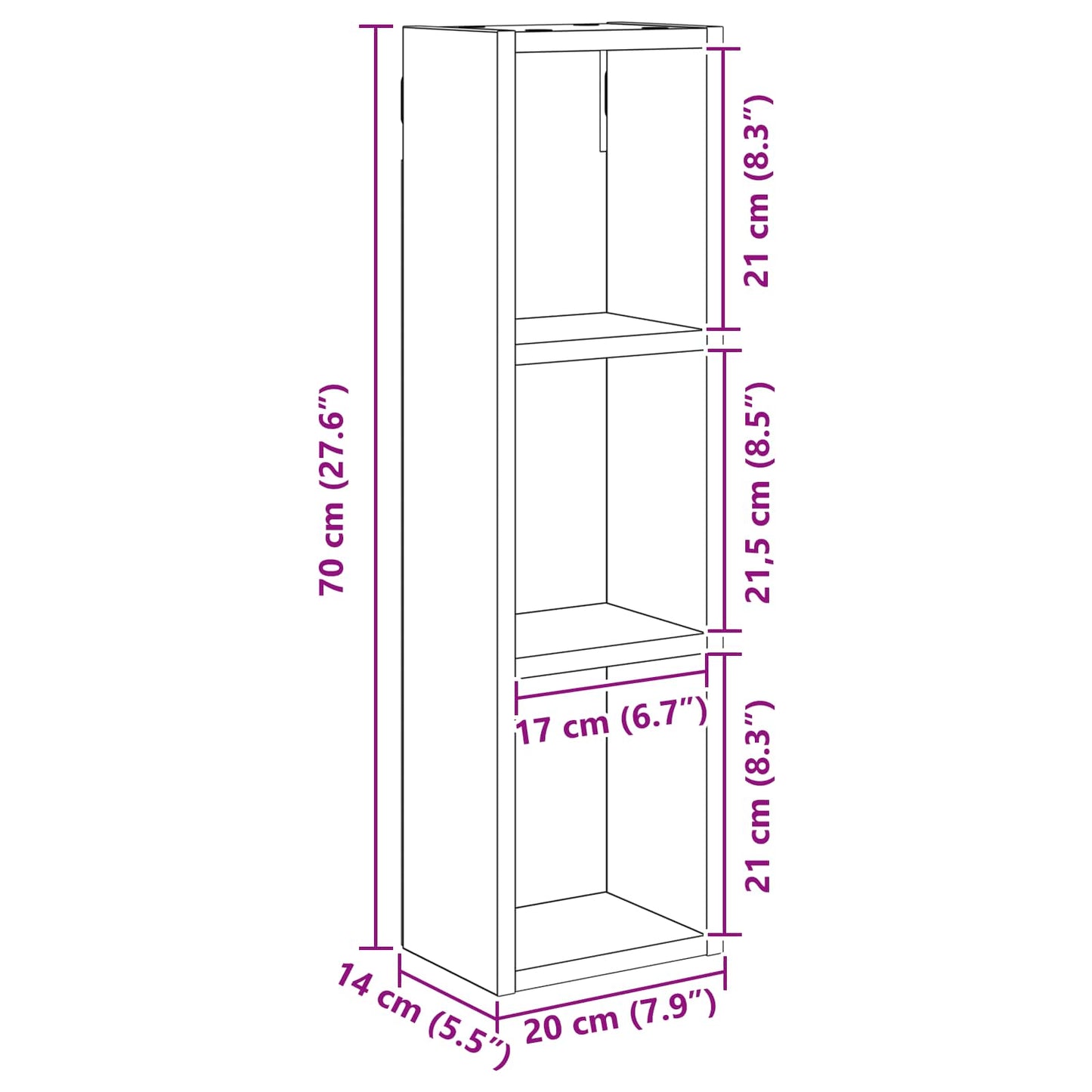 Bathroom Wall Cabinet Concrete Grey 20 x 14 x 70 cm