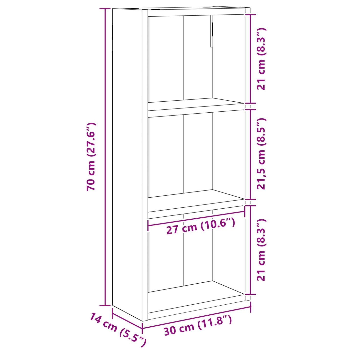 Bathroom Wall Cabinet Sonoma Oak 30 x 14 x 70 cm