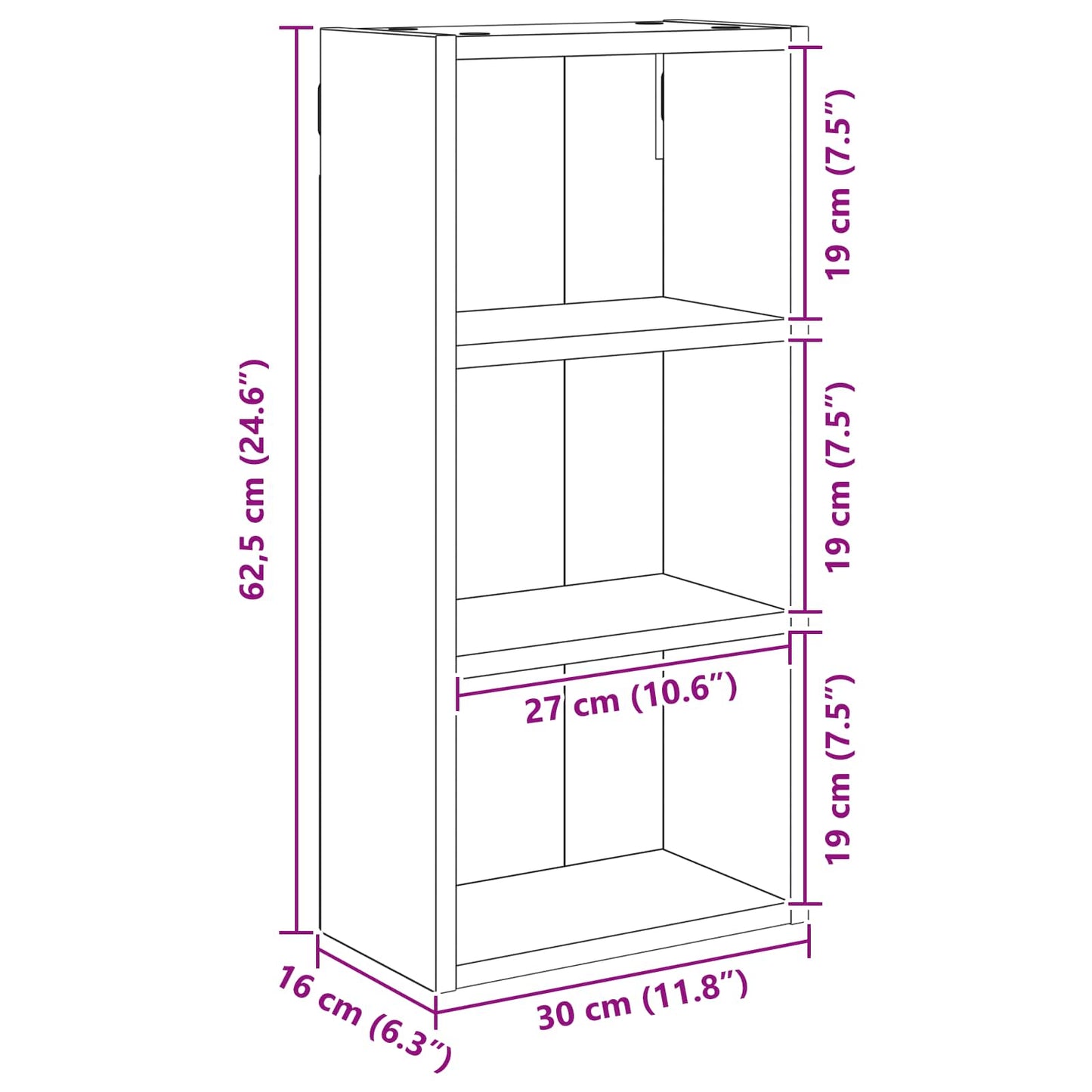 Bathroom Wall Cabinet Sonoma Oak 30 x 16 x 62.5 cm