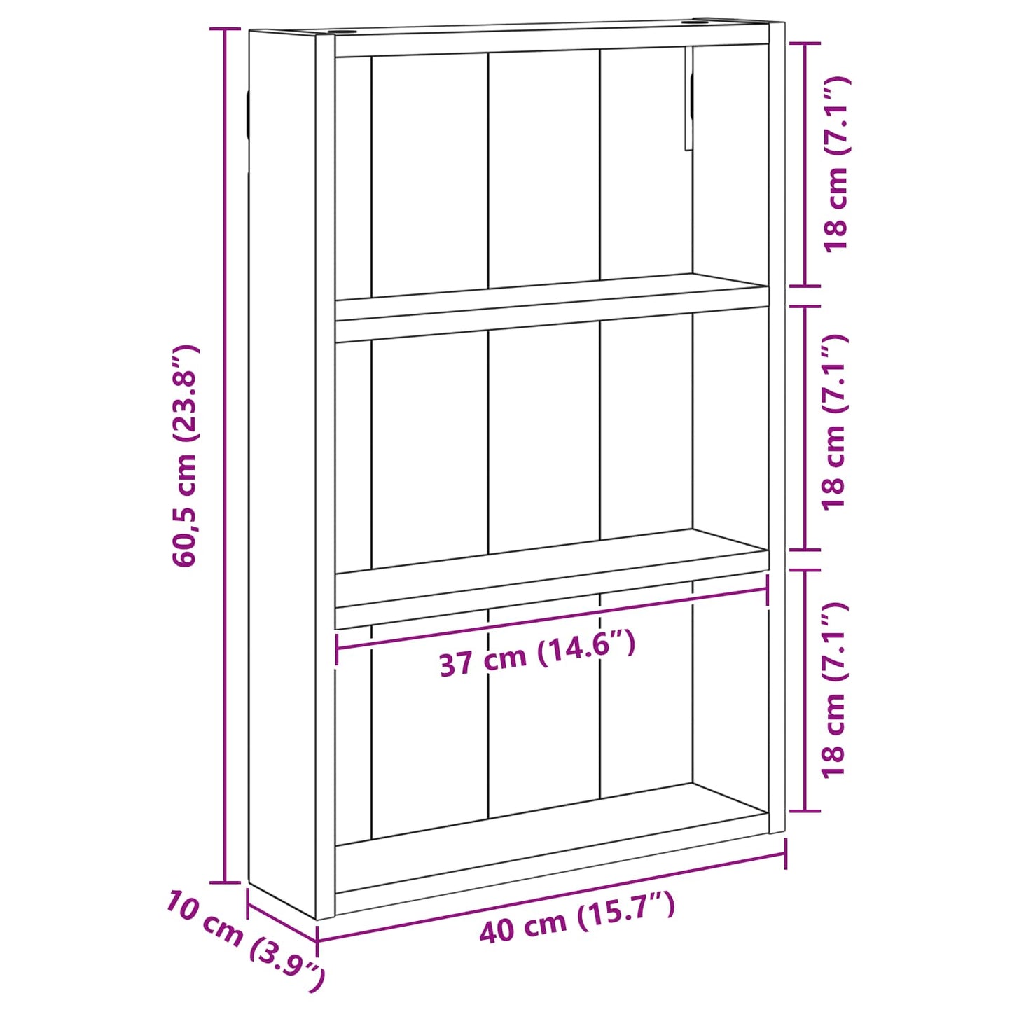 Bathroom Wall Cabinet Old Wood 40 x 10 x 60.5 cm