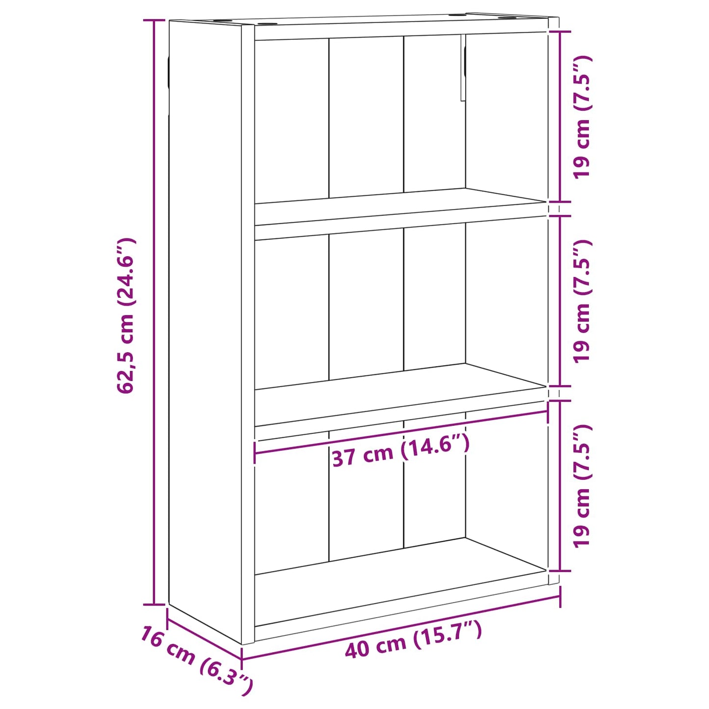 Bathroom Wall Cabinet Old Wood 40 x 16 x 62.5 cm