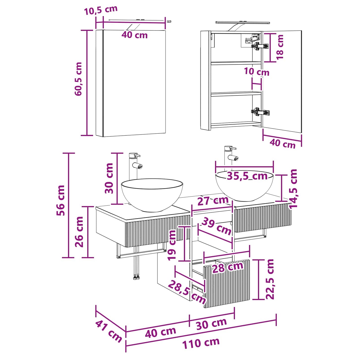 Bathroom Cabinet Set 5 pcs Sonoma Oak 40 x 10.5 x 60.5 cm