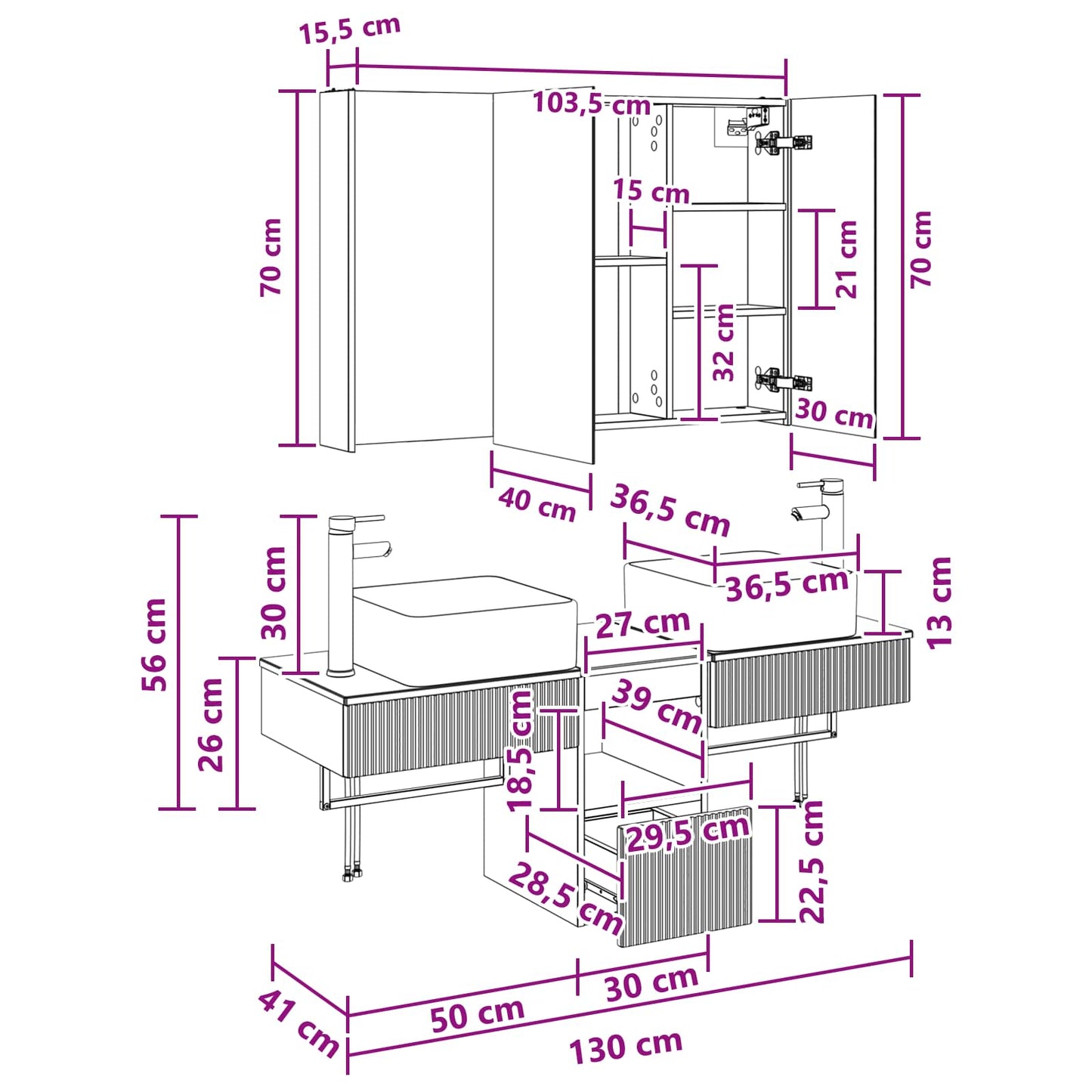 Bathroom Cabinet Set 4 pcs Sonoma Oak 103.5 x 15.5 x 70 cm