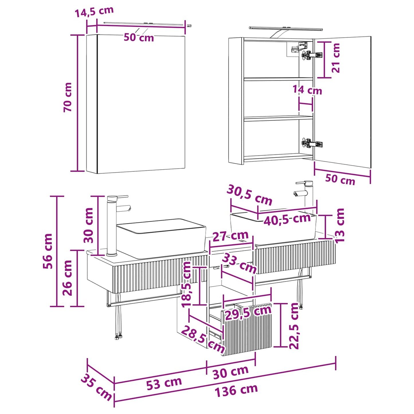 Bathroom Cabinet Set 5 pcs White 50 x 14.5 x 70 cm