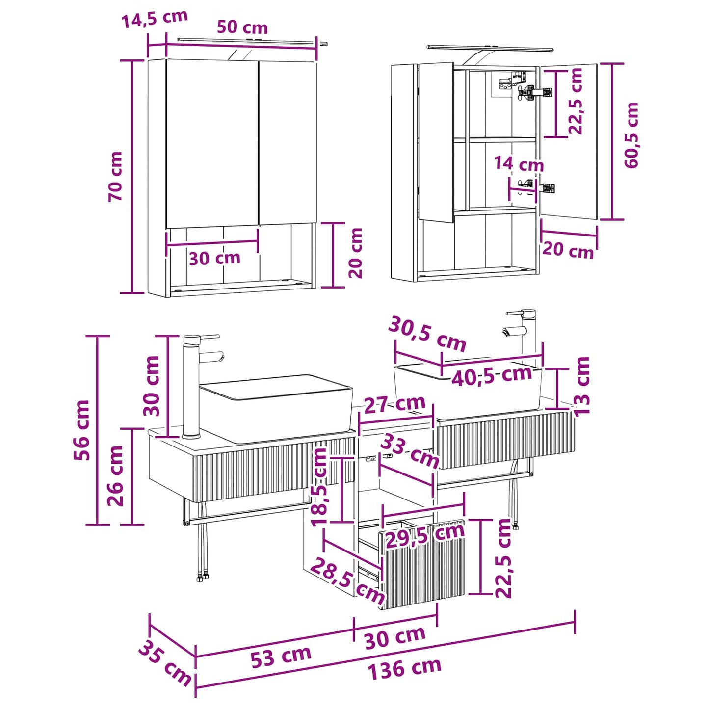 Bathroom Cabinet Set 5 pcs Smoked Oak 50 x 14.5 x 70 cm