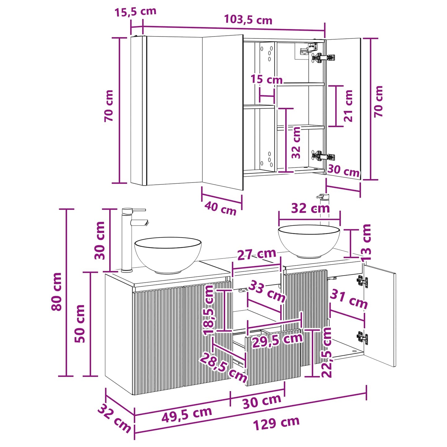 Bathroom Cabinet Set 4 pcs Sonoma Oak 103.5 x 15.5 x 70 cm