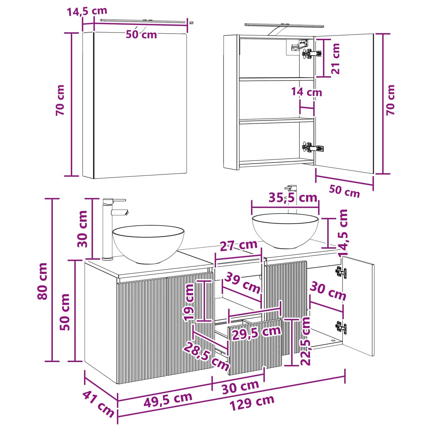 Bathroom Cabinet Set 5 pcs Smoked Oak 50 x 14.5 x 70 cm