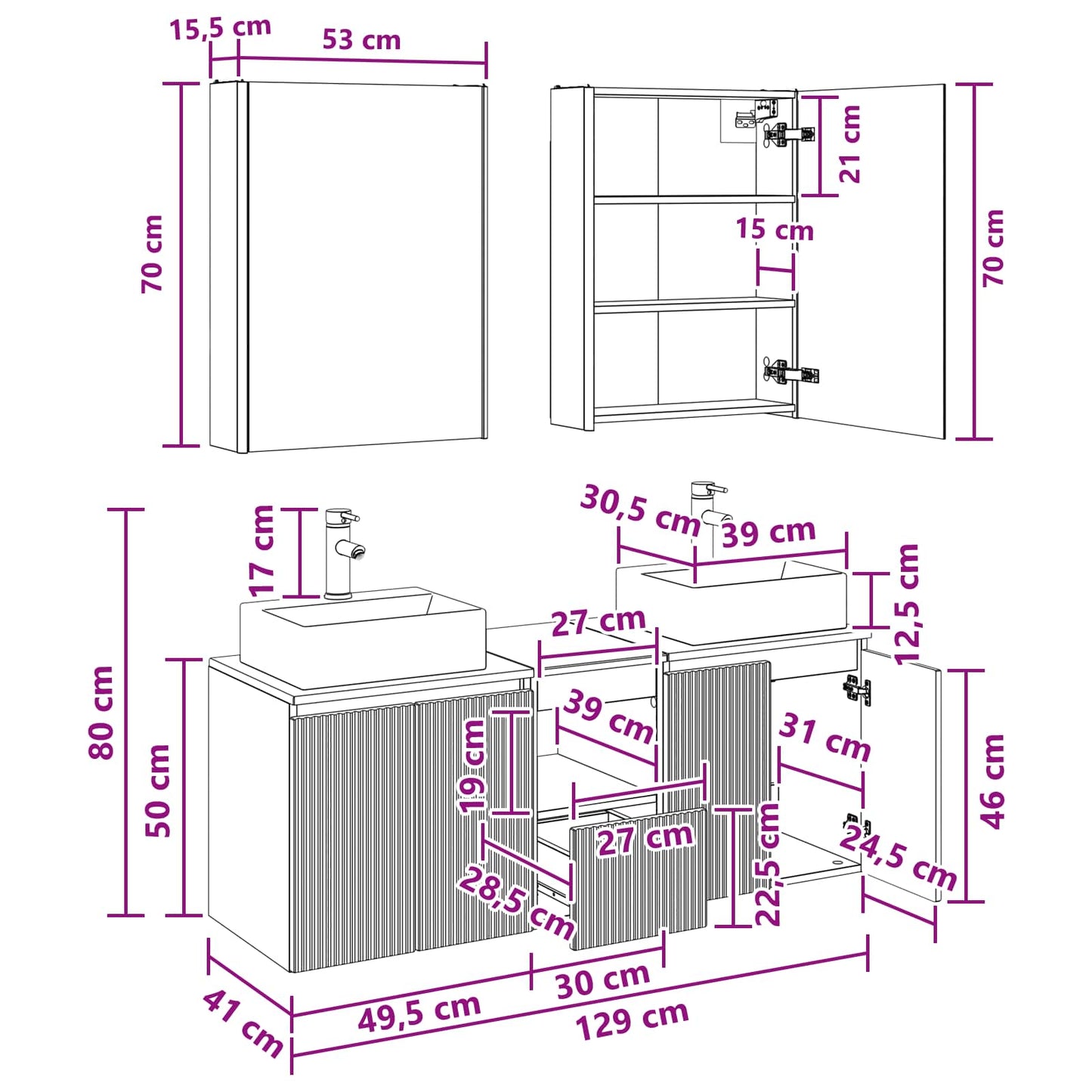 Bathroom Cabinet Set 5 pcs White Engineered Wood
