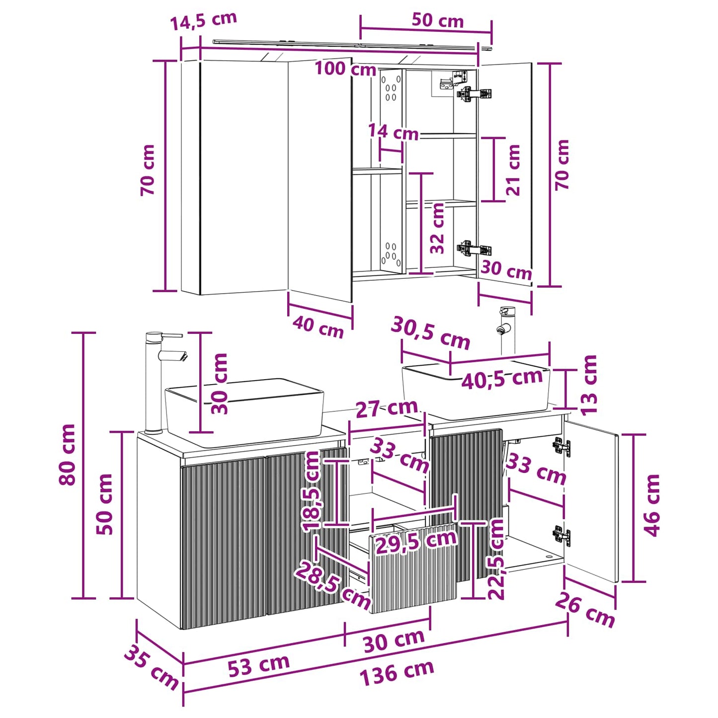 Bathroom Cabinet Set 4 pcs White Engineered Wood