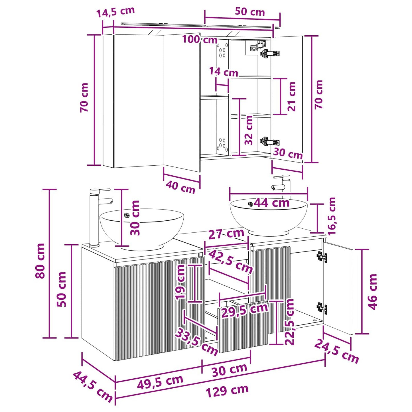 Bathroom Cabinet Set 4 pcs Concrete Grey Engineered Wood