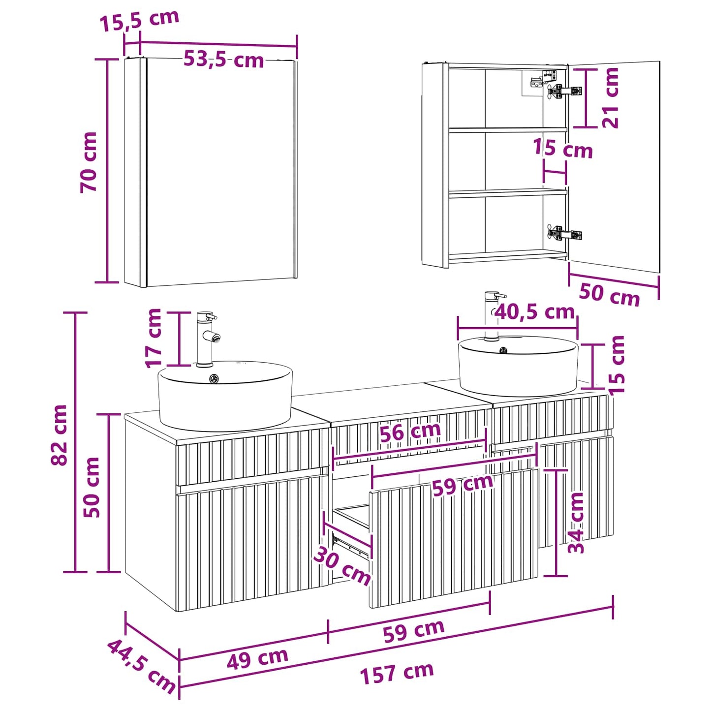 Bathroom Cabinet Set 5 pcs Sonoma Oak 53 x 15.5 x 70 cm