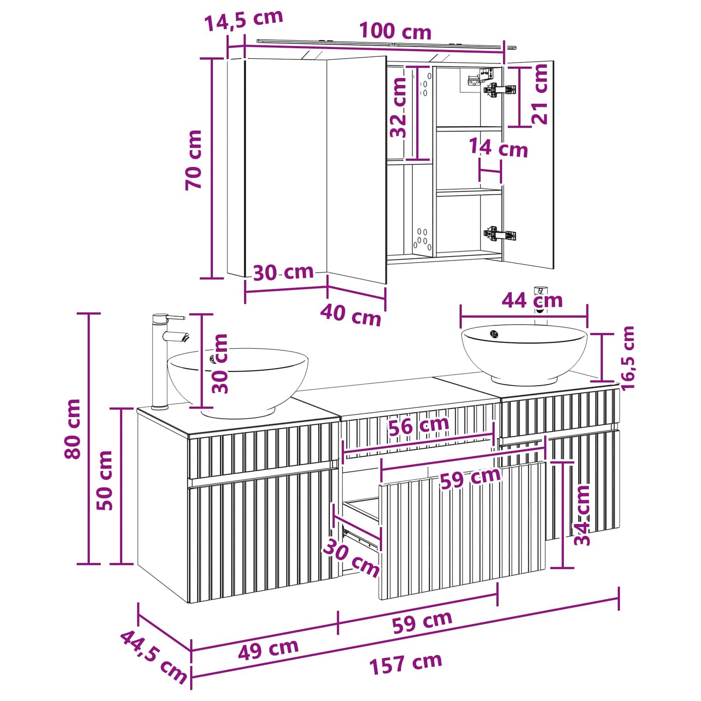 Bathroom Cabinet Set 4 pcs White 100 x 14.5 x 70 cm