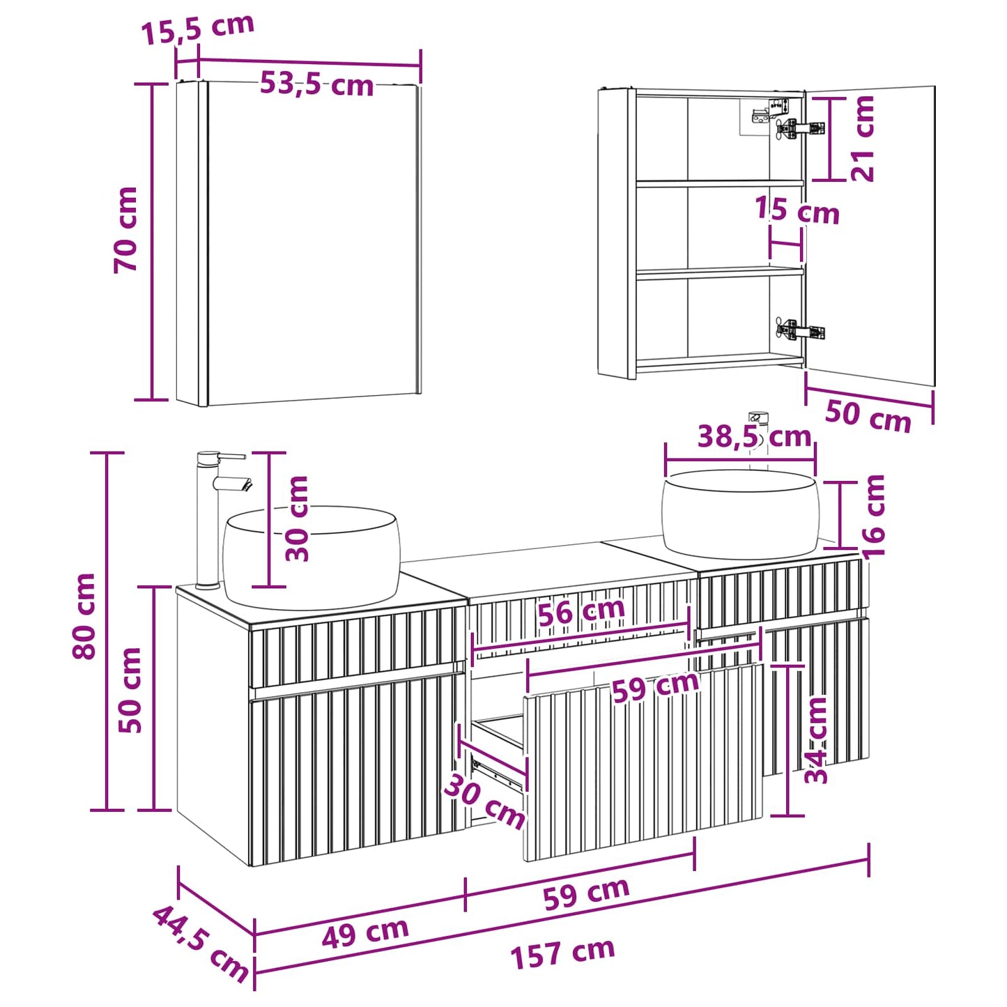 Bathroom Cabinet Set 5 pcs Grey Sonoma 53 x 15.5 x 70 cm