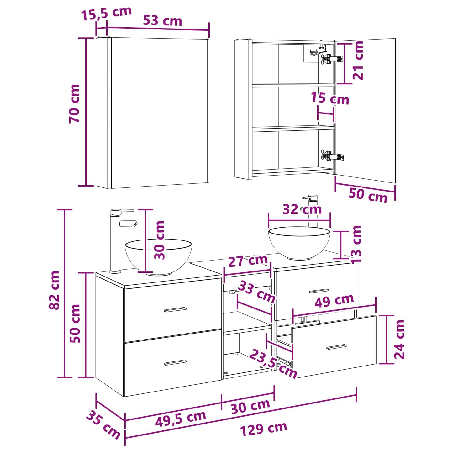 Bathroom Cabinet Set 5 pcs Smoked Oak 53 x 15.5 x 70 cm