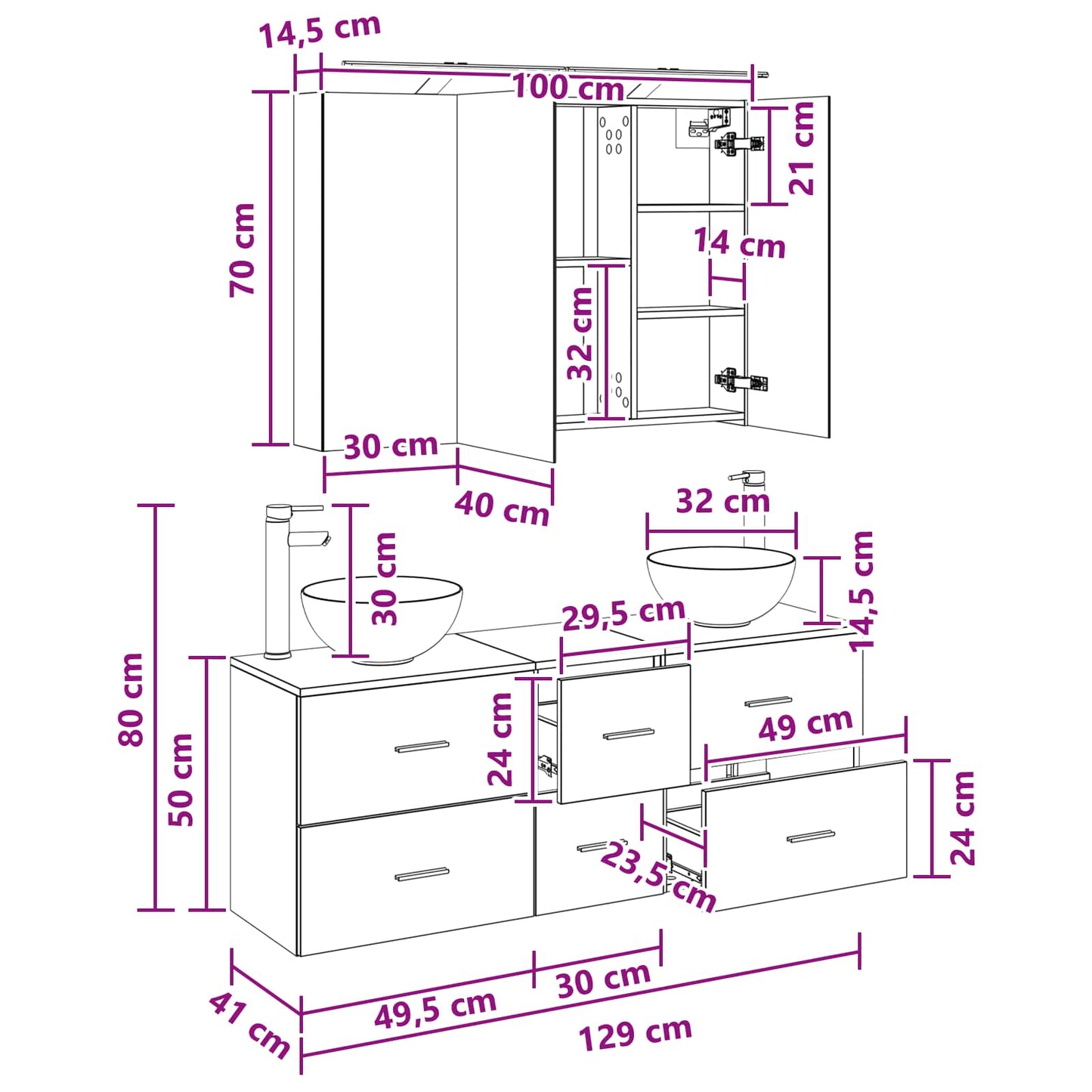 Bathroom Furniture Set 4 pcs Sonoma Oak