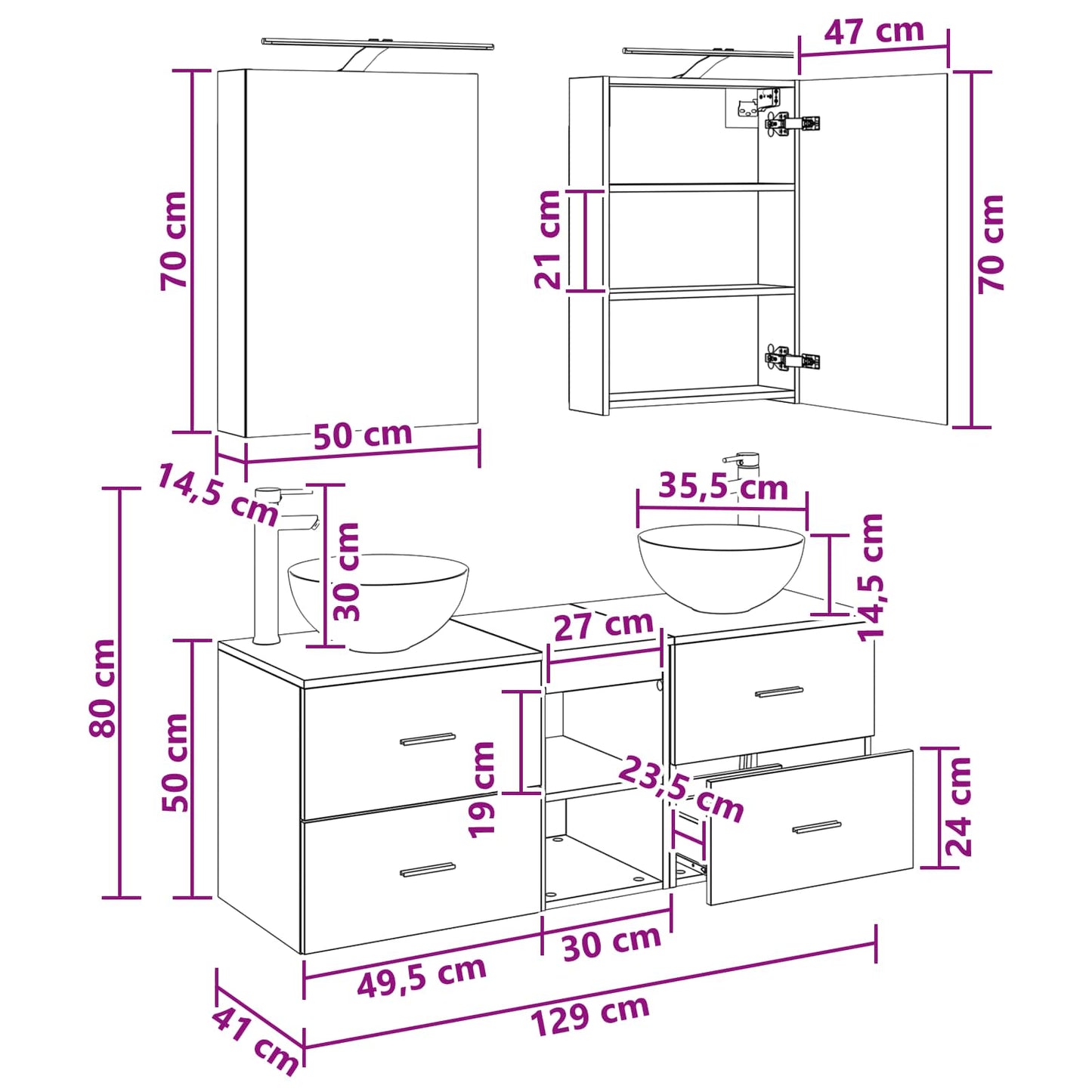 Bathroom Furniture Set 5 pcs White Engineered Wood and Glass