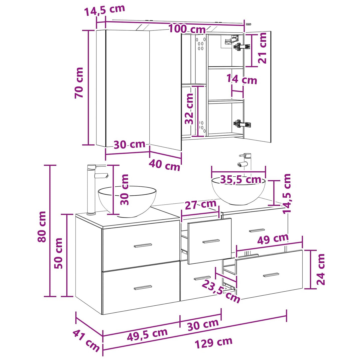 Bathroom Furniture Set 4 pcs Grey Sonoma