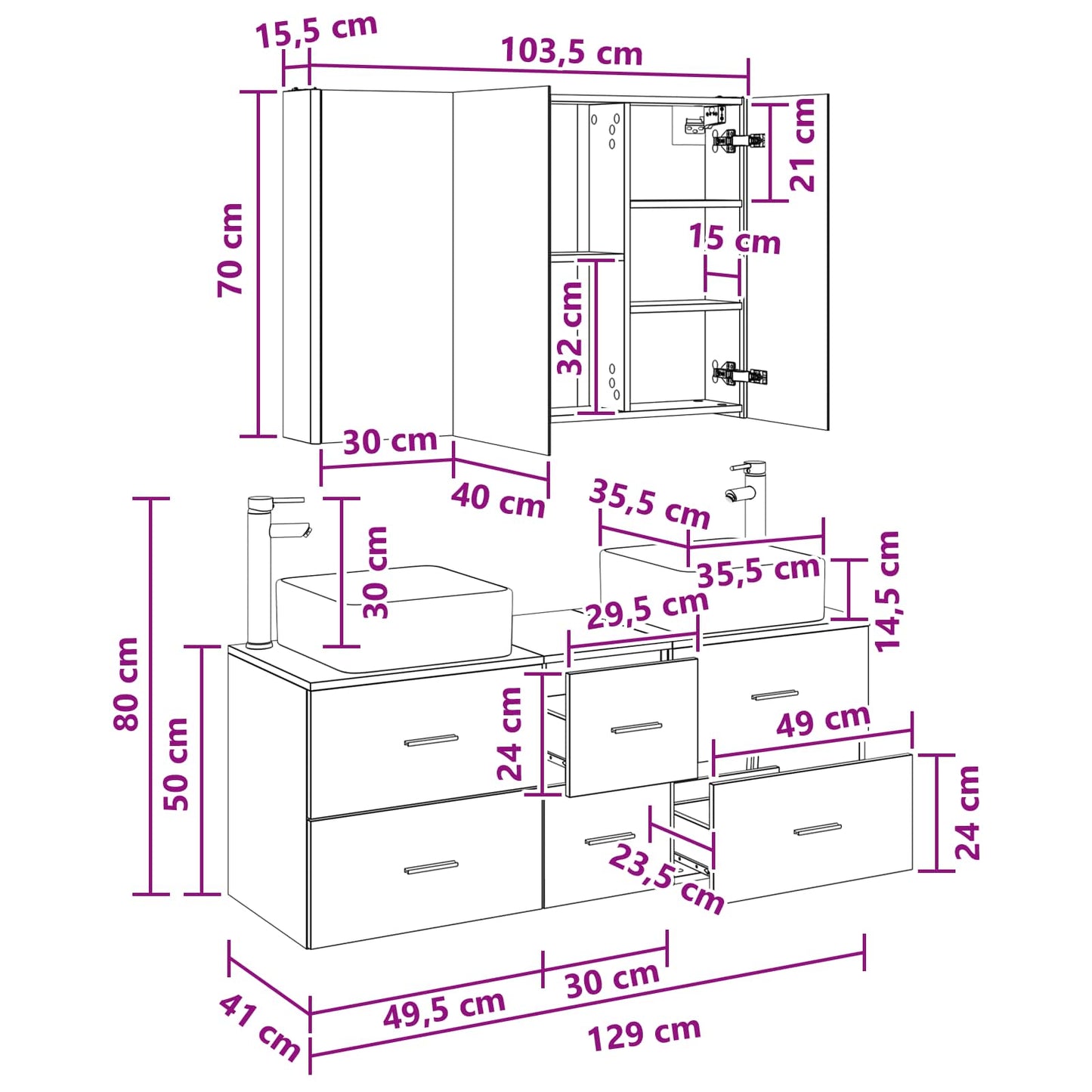Bathroom Furniture Set 4 pcs Artisan Oak