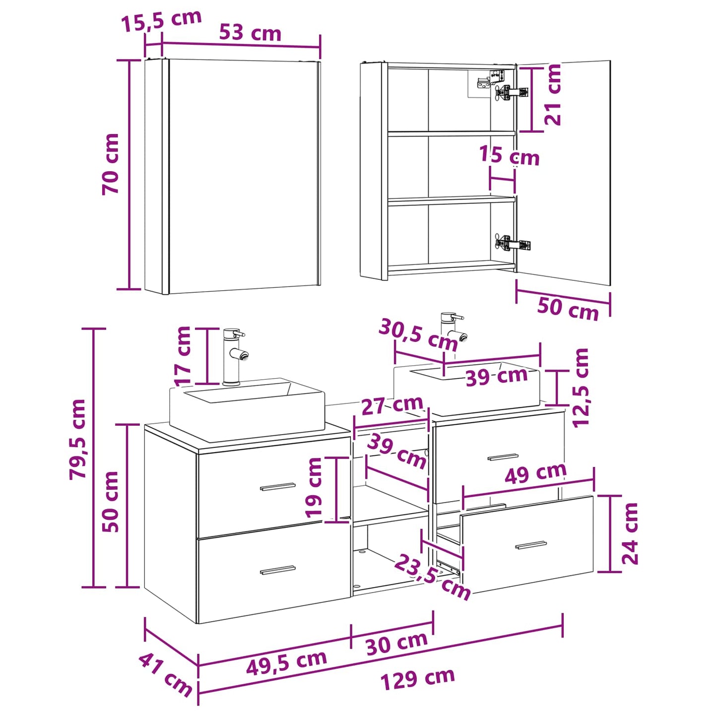 Bathroom Furniture Set 5 pcs Old Wood Engineered Wood and Glass