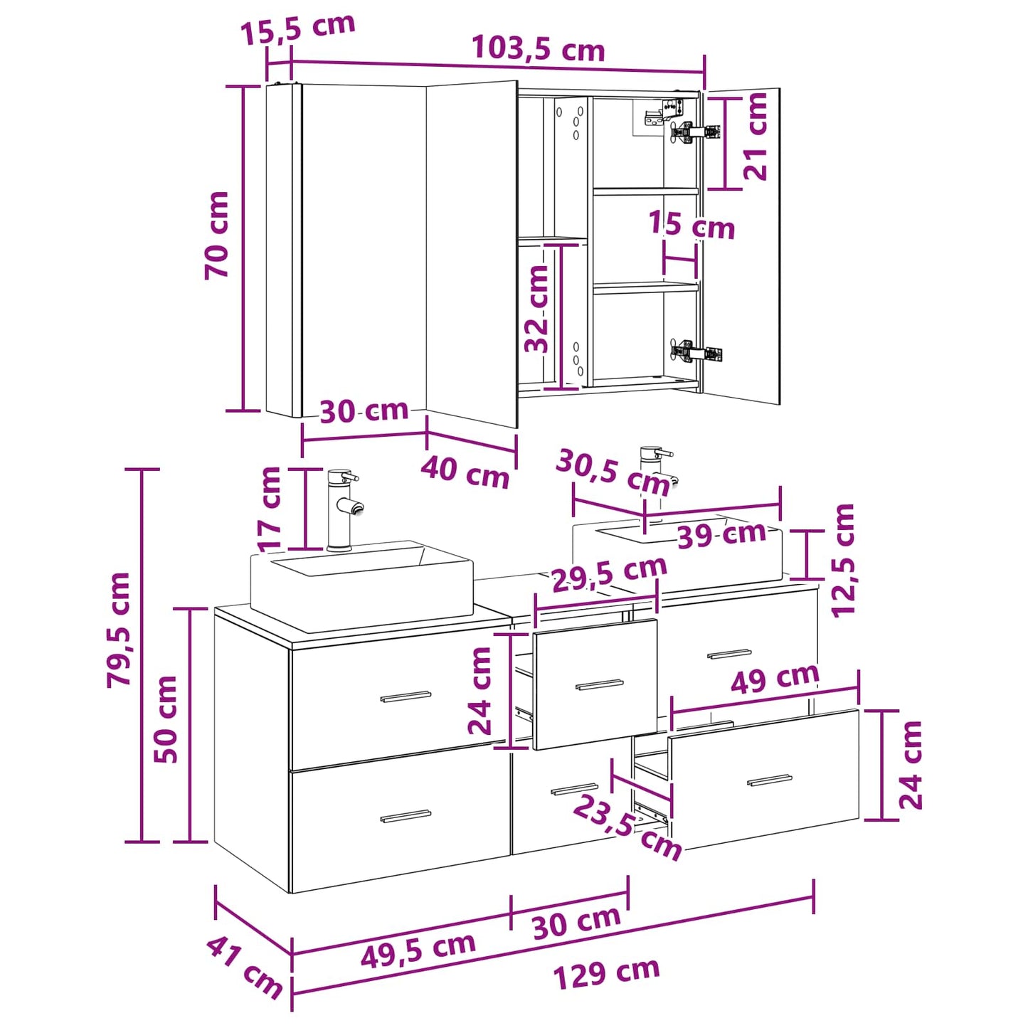 Bathroom Furniture Set 4 pcs Sonoma Oak