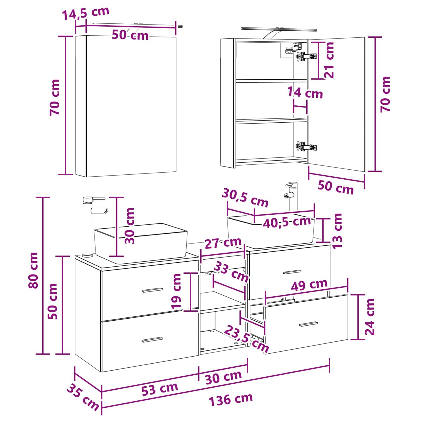 Bathroom Furniture Set 5 pcs White Engineered Wood and Glass