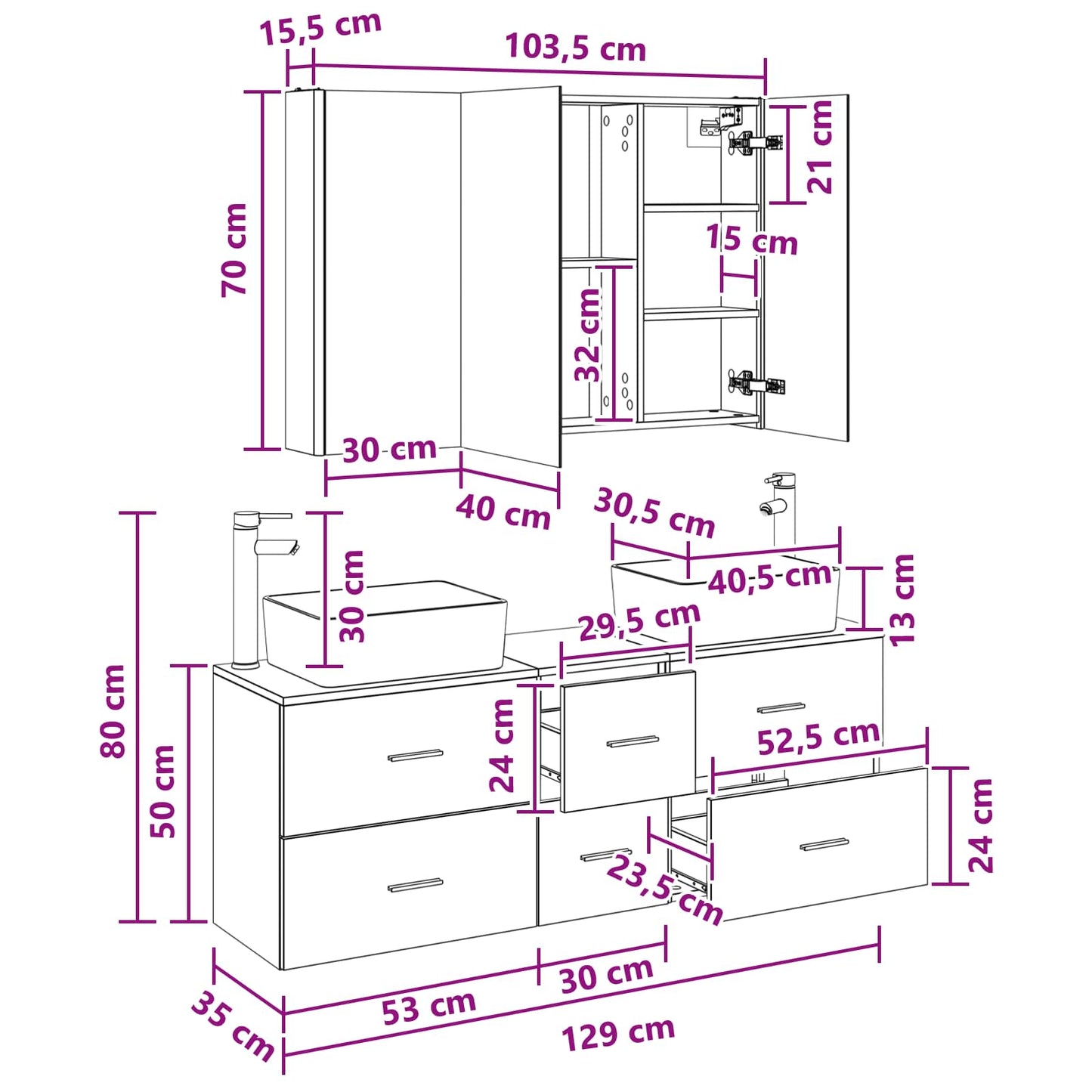 Bathroom Furniture Set 4 pcs Sonoma Oak