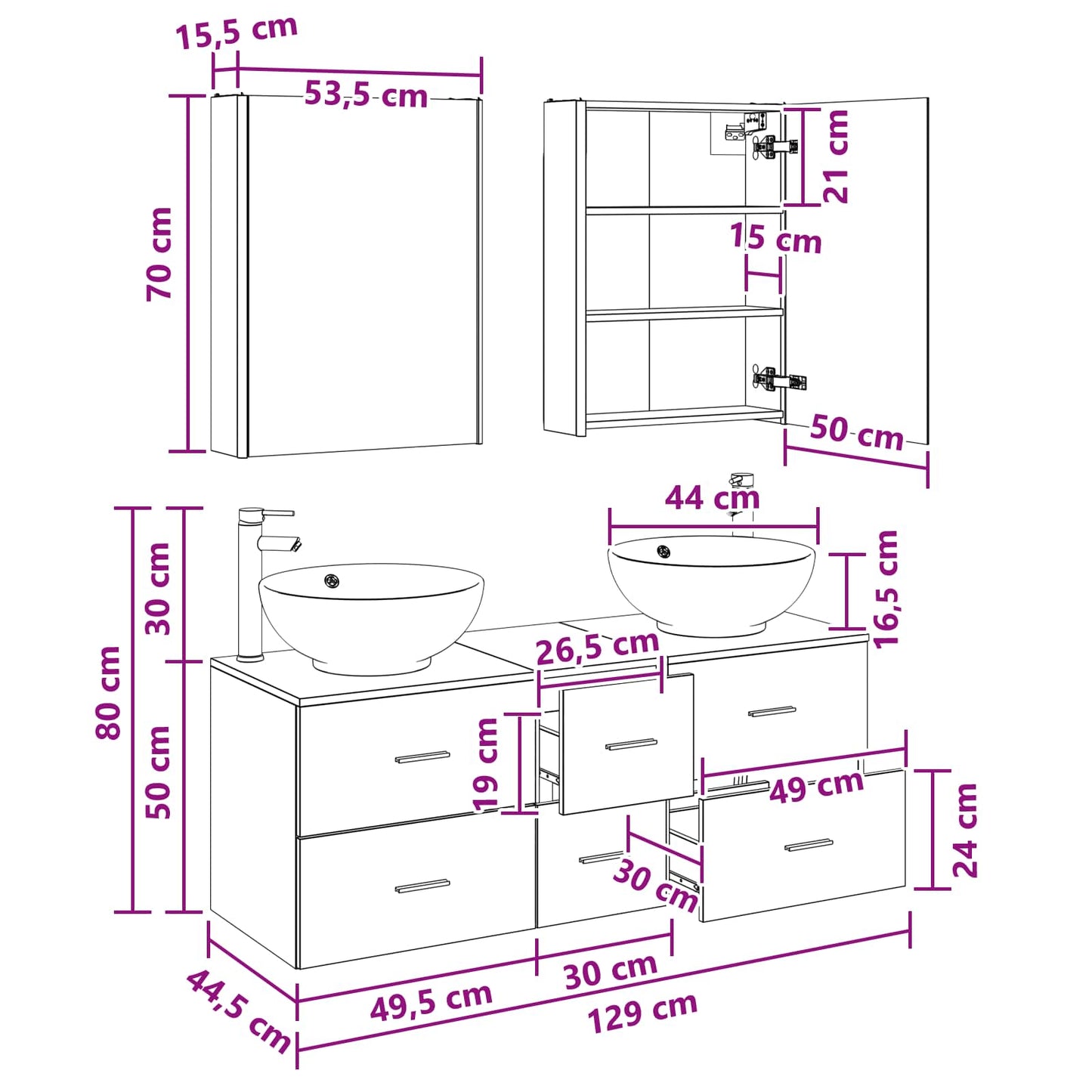 Bathroom Furniture Set 5 pcs White Engineered Wood and Glass