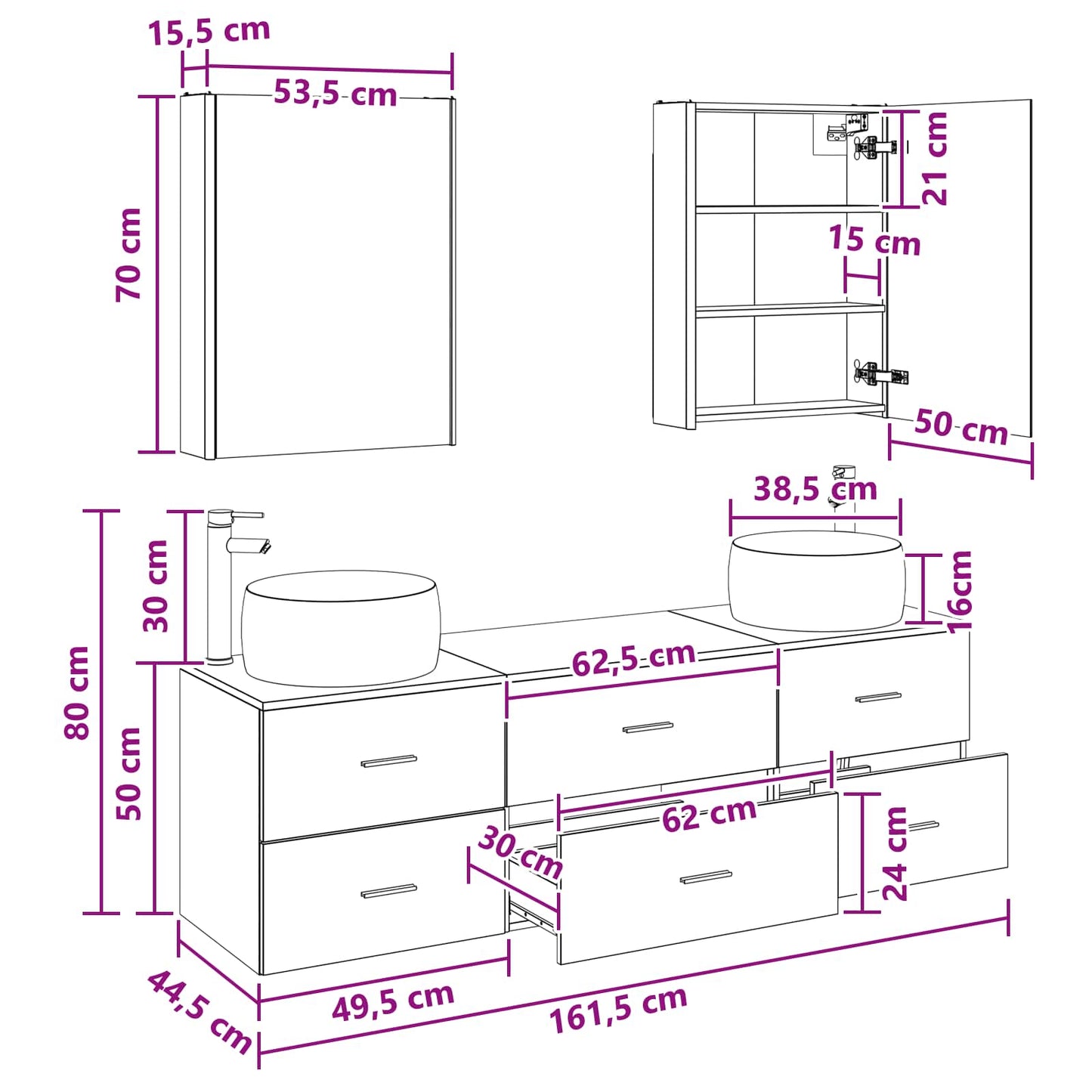 Bathroom Furniture Set 5 pcs Concrete Grey