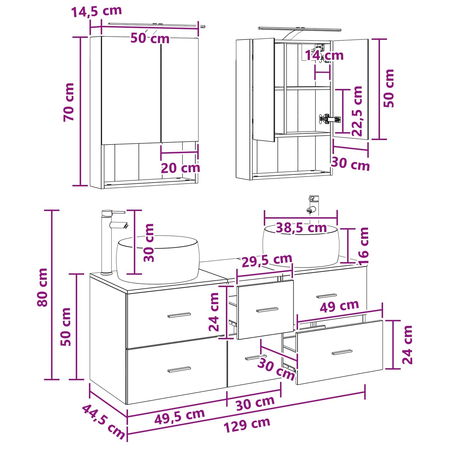 Bathroom Furniture Set 5 pcs Concrete Grey