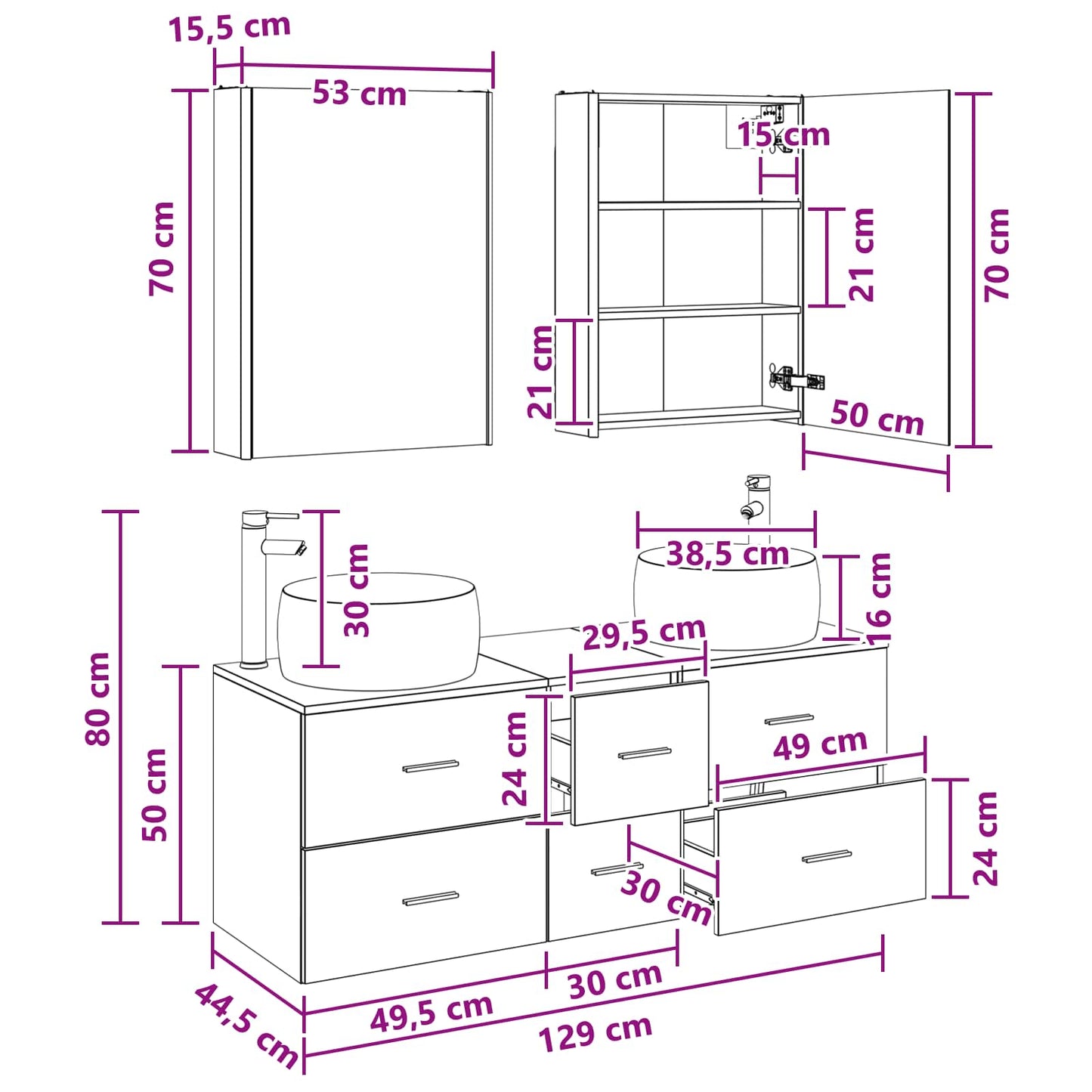 Bathroom Furniture Set 5 pcs Concrete Grey