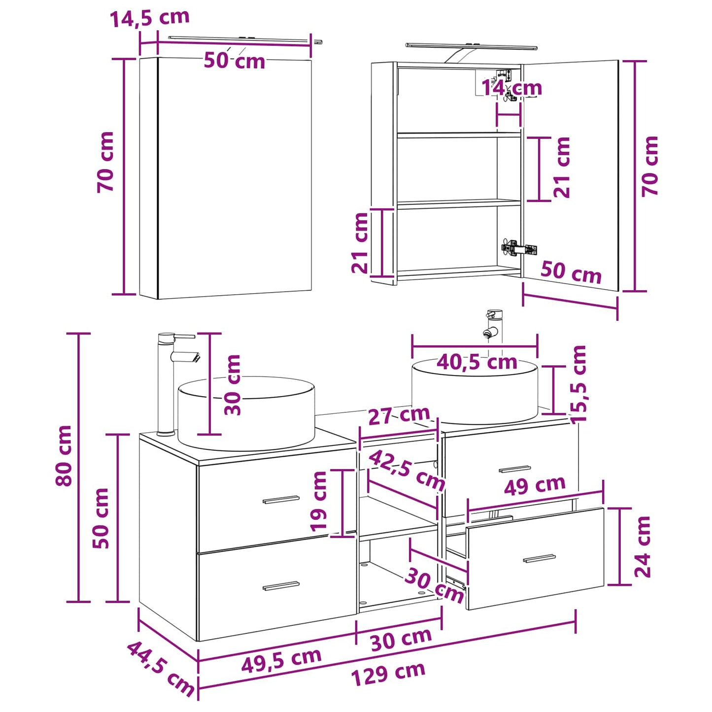 Bathroom Furniture Set 5 pcs Concrete Grey