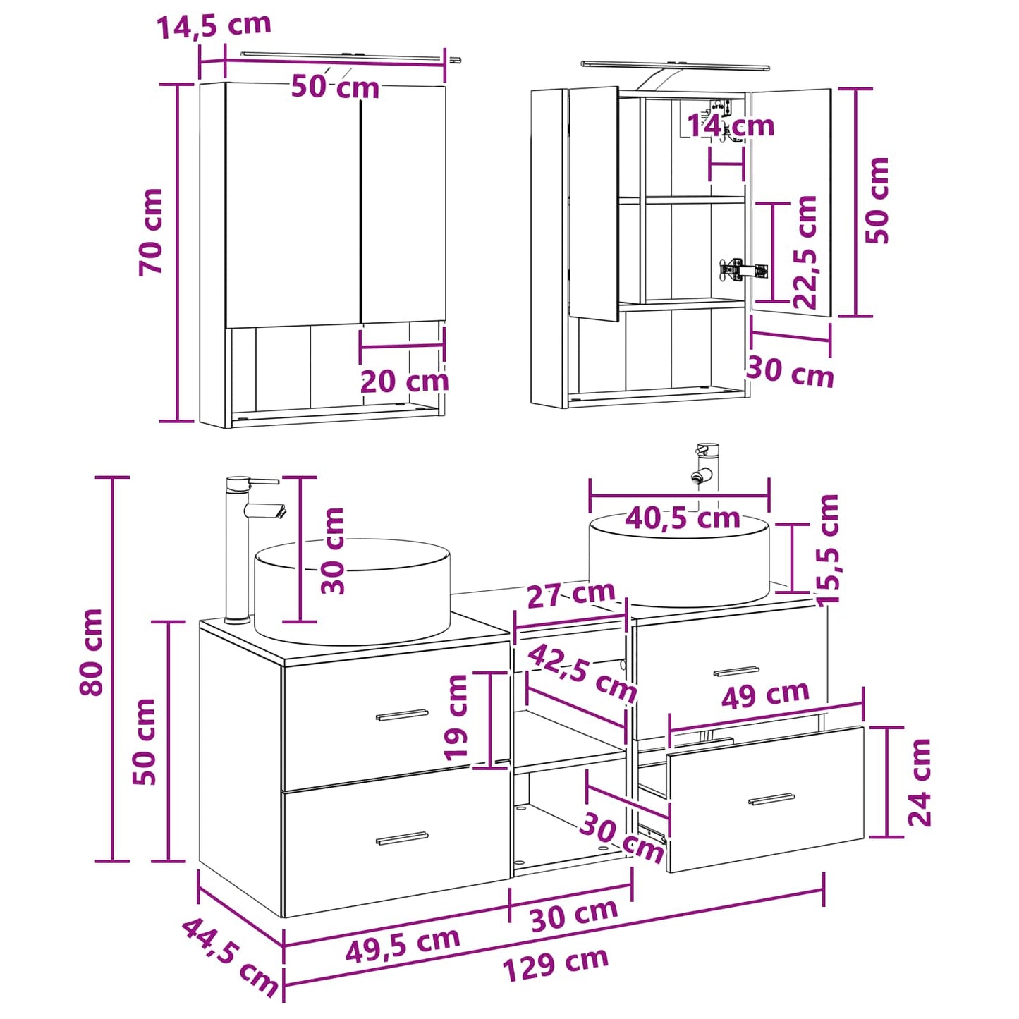 Bathroom Furniture Set 5 pcs Old Wood Engineered Wood and Glass