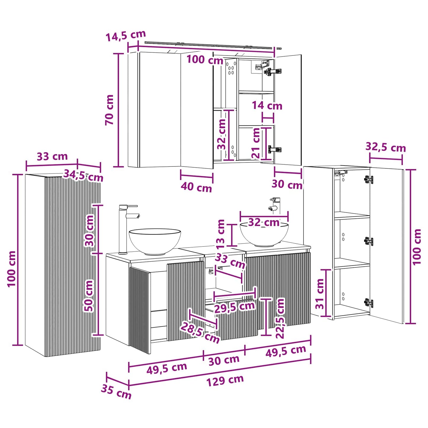 Bathroom Furniture Set 6 pcs Concrete Grey