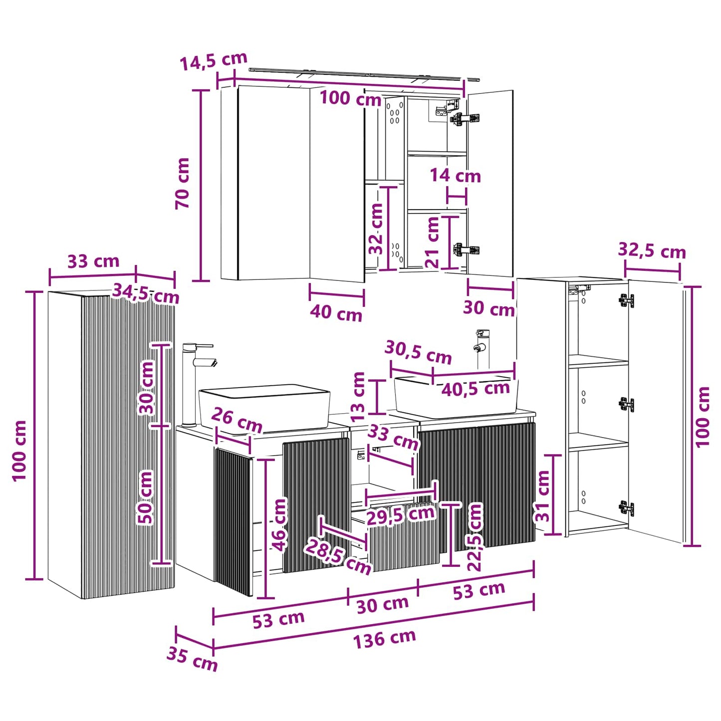 Bathroom Furniture Set 6 pcs Concrete Grey