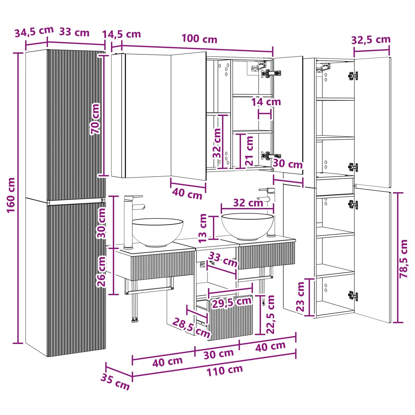 Bathroom Furniture Set 6 pcs Concrete Grey