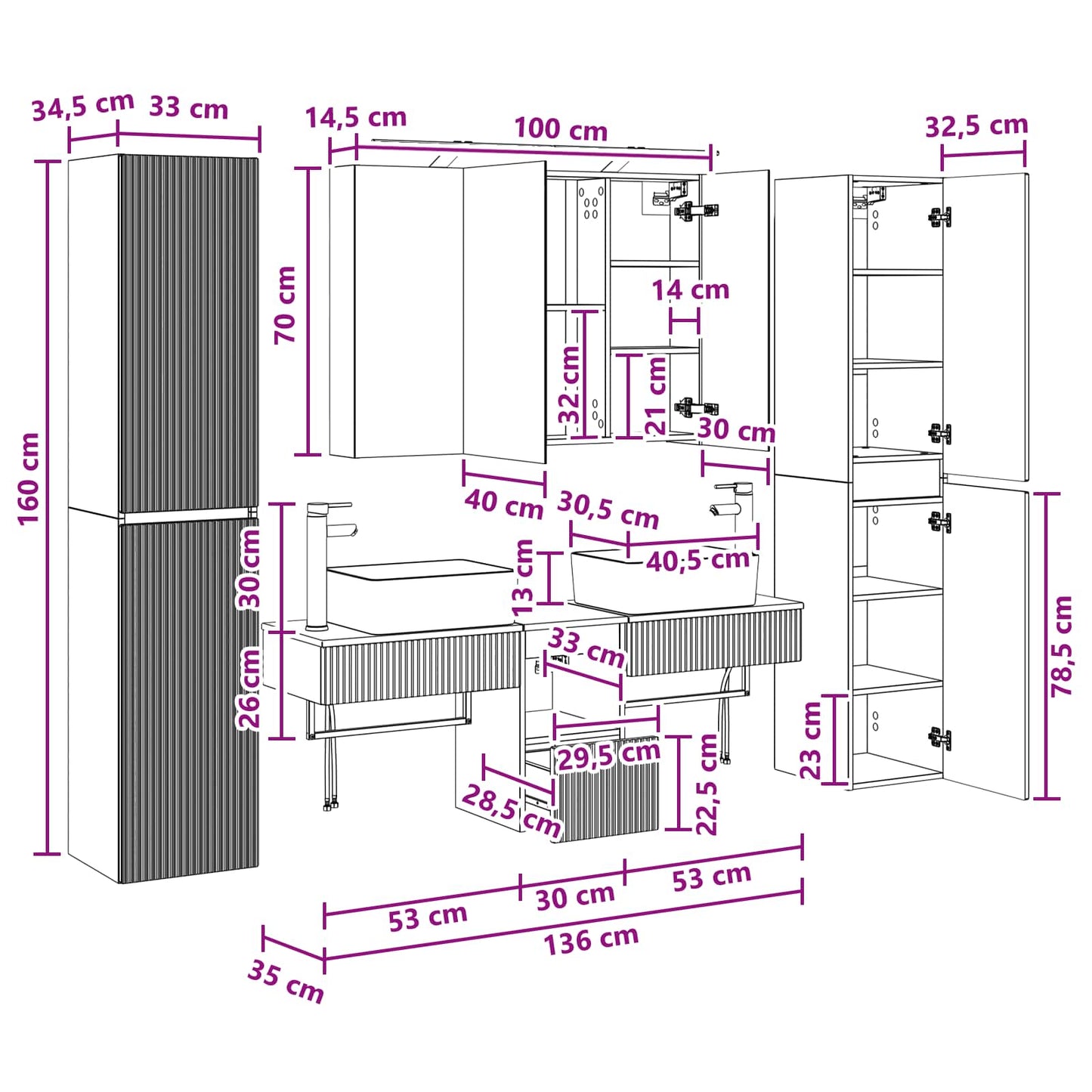 Bathroom Furniture Set 6 pcs Grey Sonoma