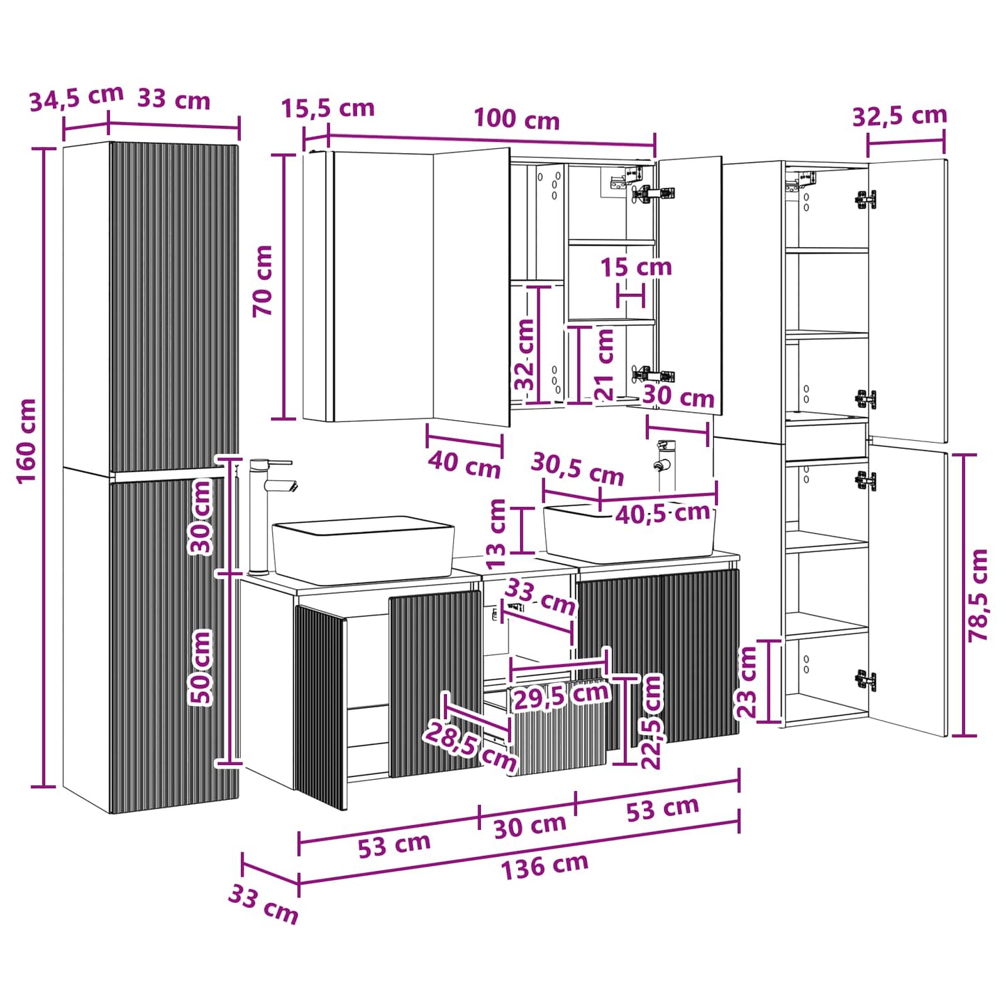 Bathroom Furniture Set 6 pcs Smoked Oak