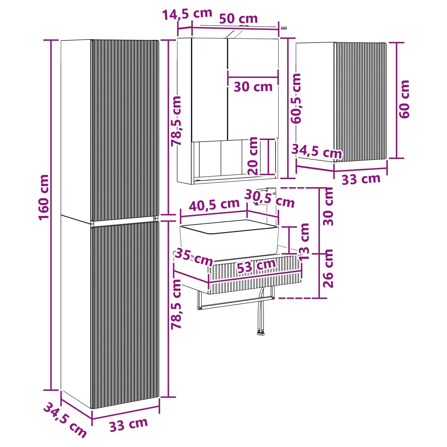 Bathroom Furniture Set 5 pcs White Engineered Wood and Glass