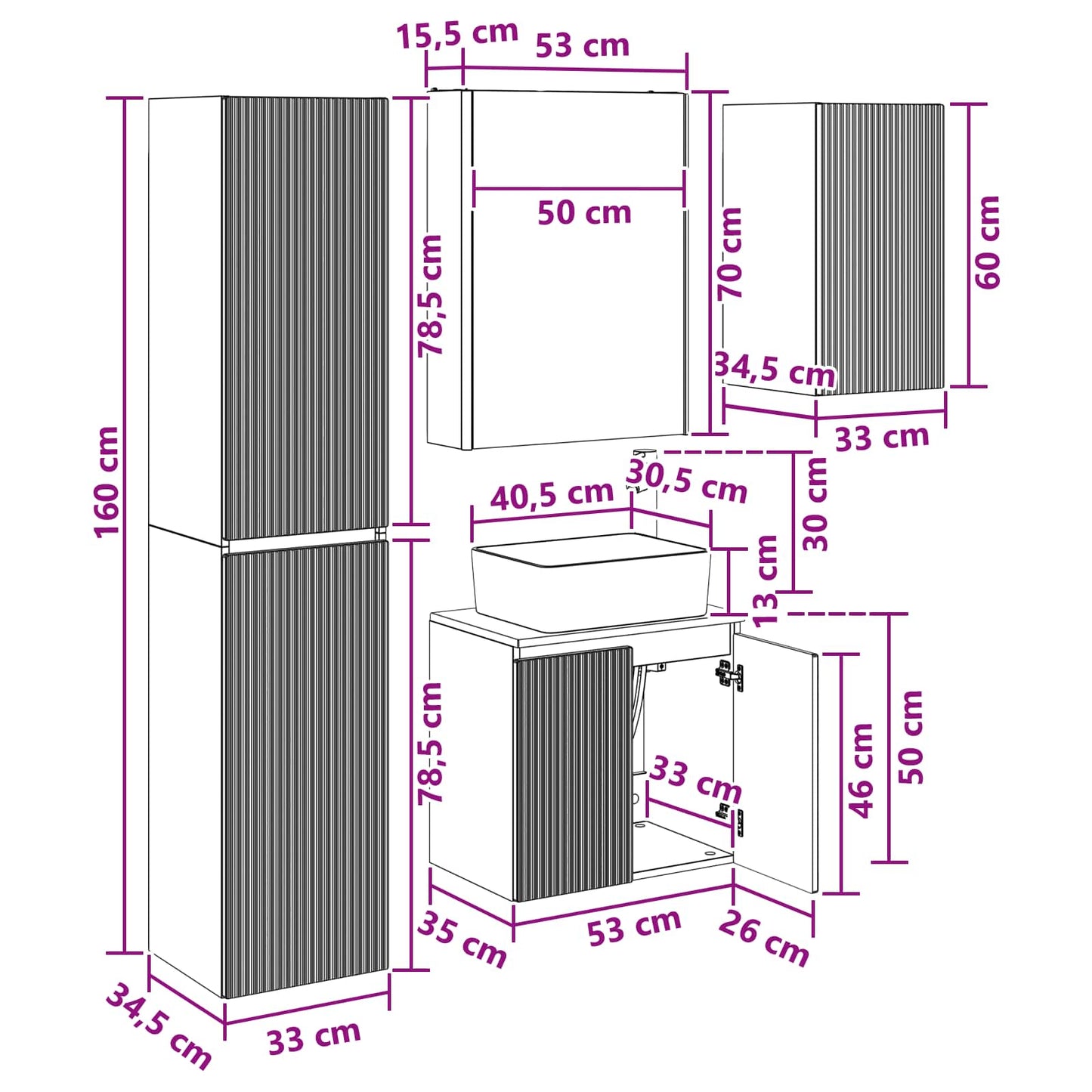 Bathroom Cabinet Set 5 pcs Sonoma Oak 53 x 15.5 x 70 cm