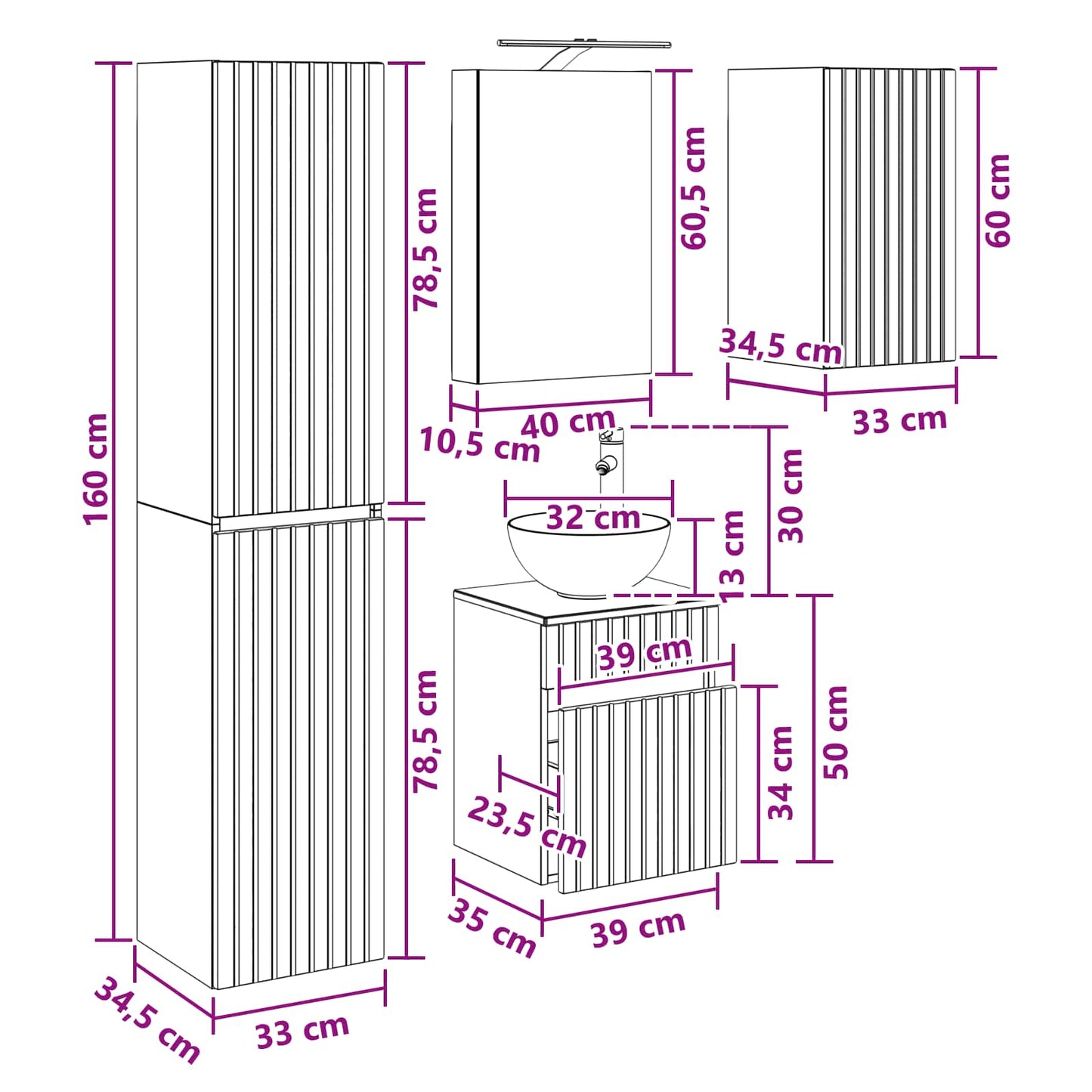 Bathroom Cabinet Set 5 pcs Grey Sonoma 40 x 10.5 x 60.5 cm