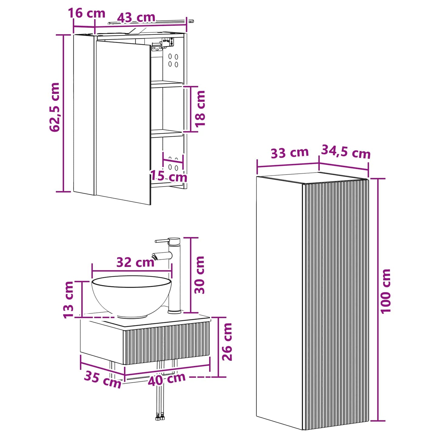 Bathroom Cabinet Set 4 pcs Artisan Oak 43 x 16 x 62.5 cm