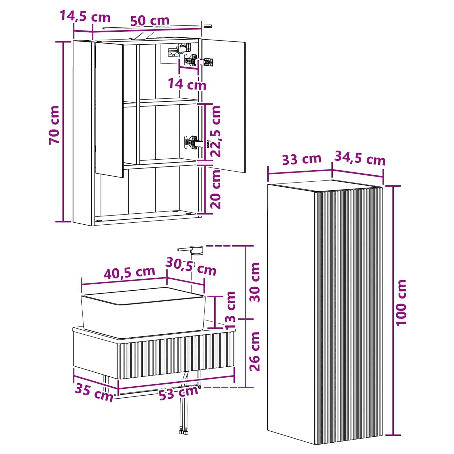 Bathroom Cabinet Set 4 pcs Concrete Grey 50 x 14.5 x 70 cm