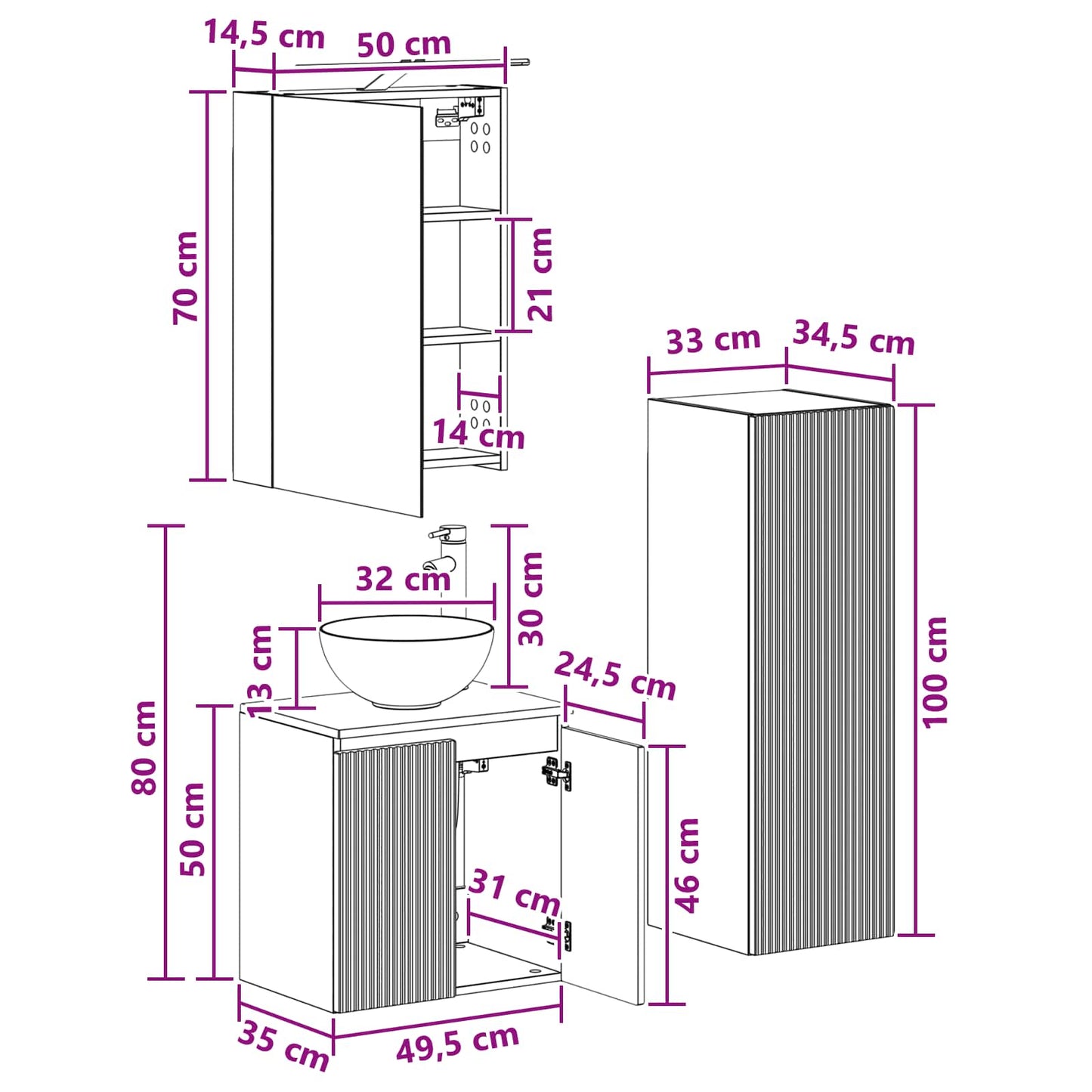 Bathroom Furniture Set 4 pcs Concrete Grey
