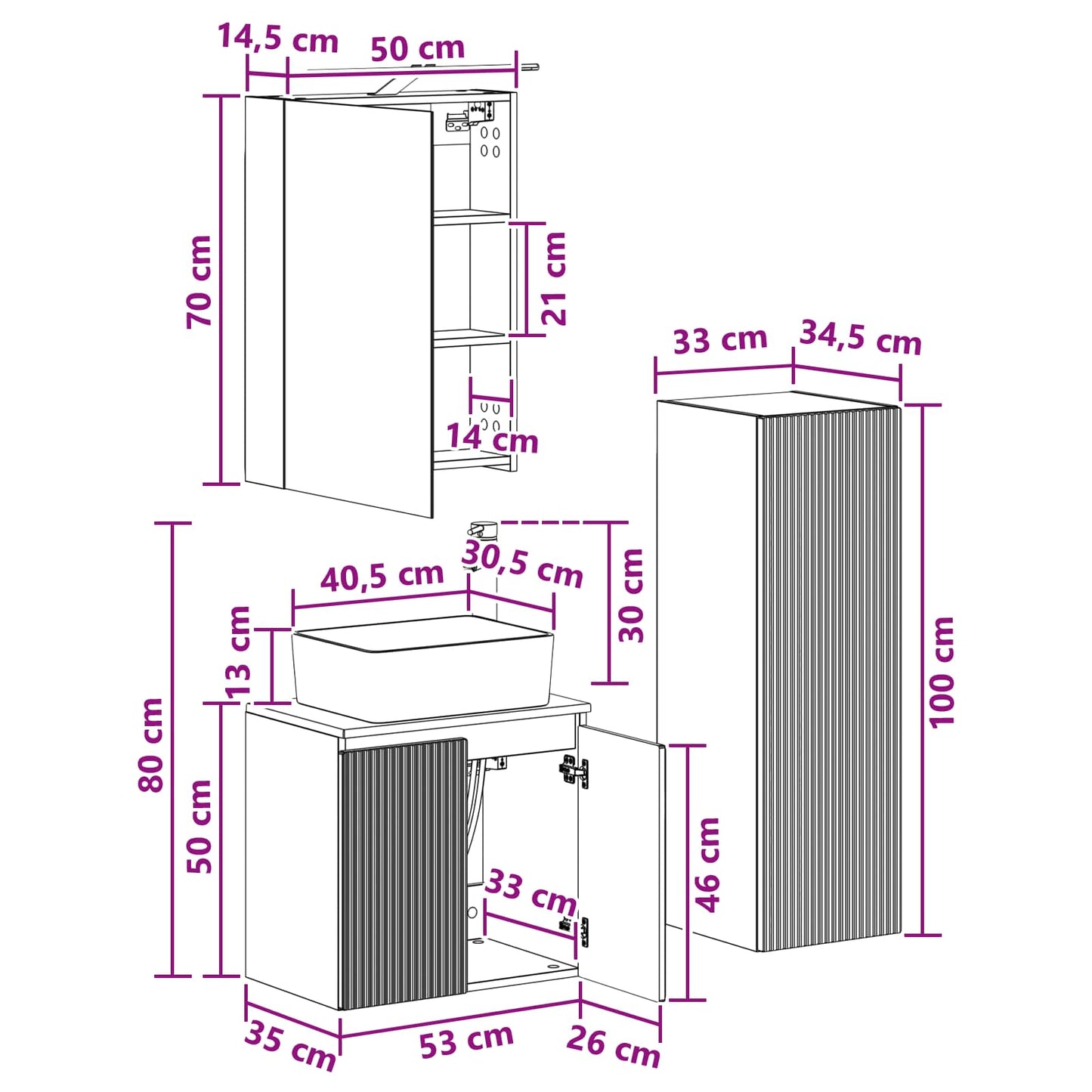 Bathroom Furniture Set 4 pcs White Engineered Wood and Glass